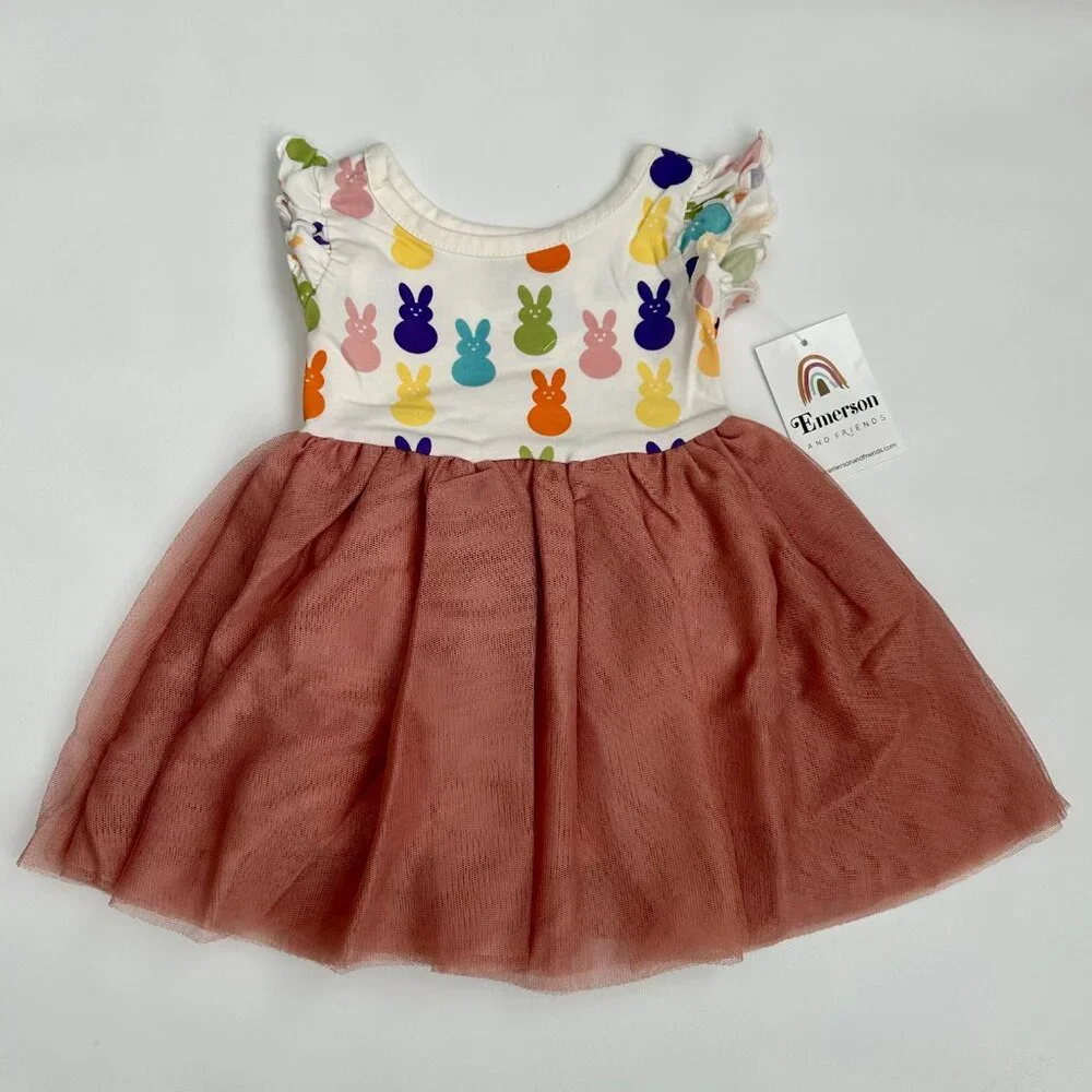 NWT Emerson & Friends Easter Bunny Peeps Tulle Dress Baby Girl 3-6M 6-12M